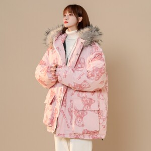 中性风冬装 手绘熊大毛领加厚情侣棉衣面包服 H698 P138女类,女装棉衣/棉服,电商A341