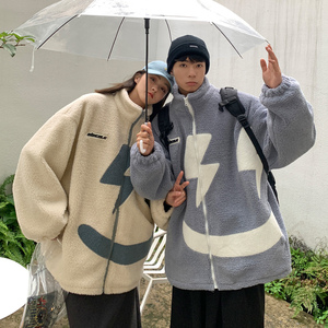 情侣装冬装 绣花笑脸羊羔毛情侣棉衣加厚外套 H679 P118控148男类图片