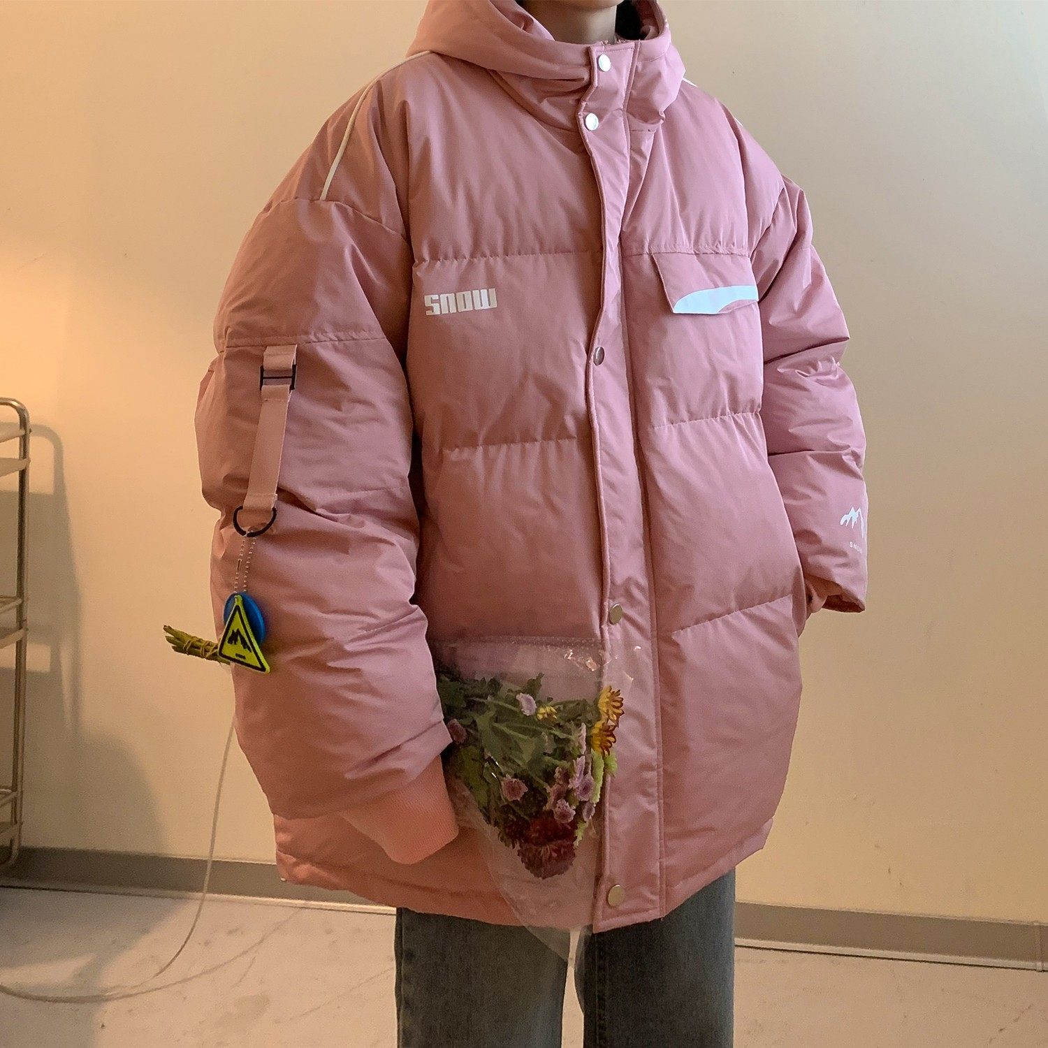 港风冬装印花连帽加厚保暖羽绒棉情侣棉衣外套H695P128男类,男装棉衣,电商A341