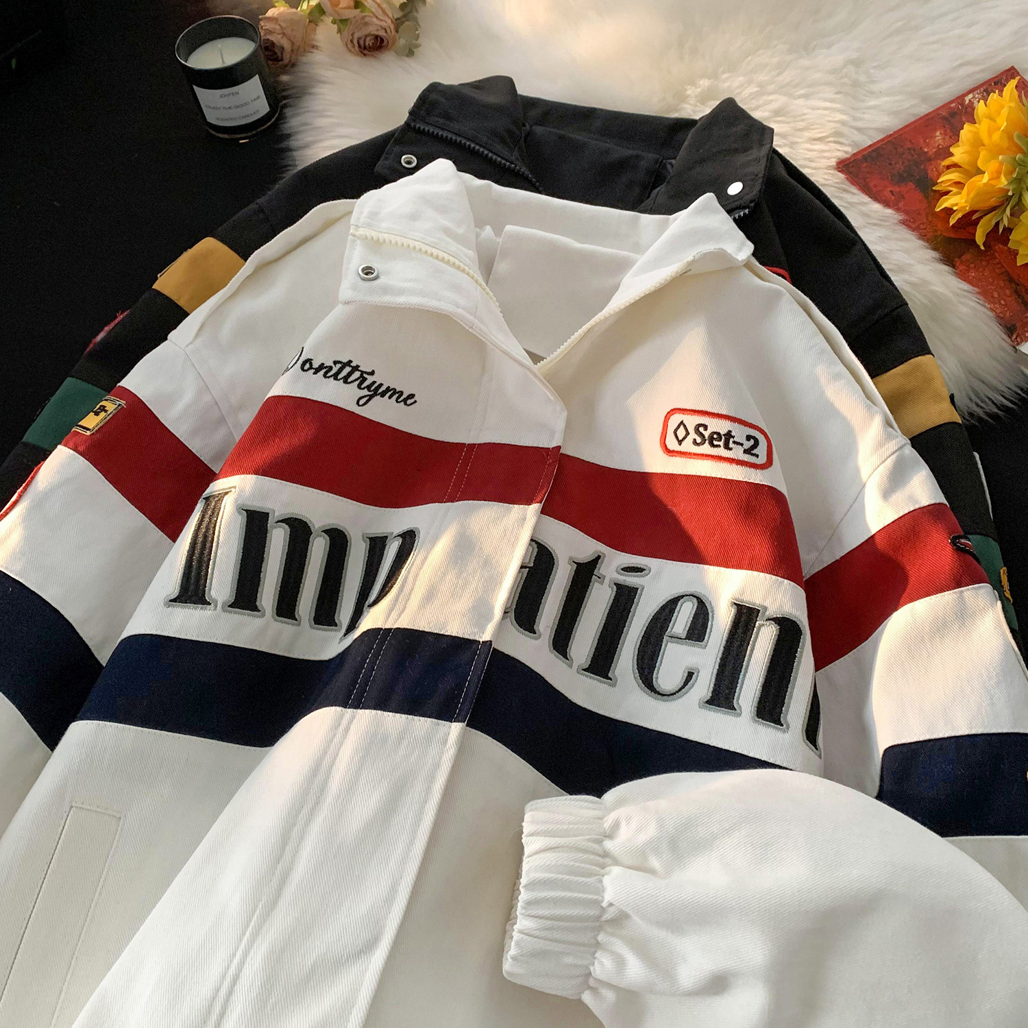 摆拍平铺2024秋装复古机车服ins潮牌夹克外套上衣男女H806P108,男装夹克,电商A341
