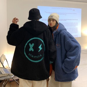 情侣装冬装 羊羔毛绣花撞色情侣棉衣外套棉服 H576 P128 女类图片