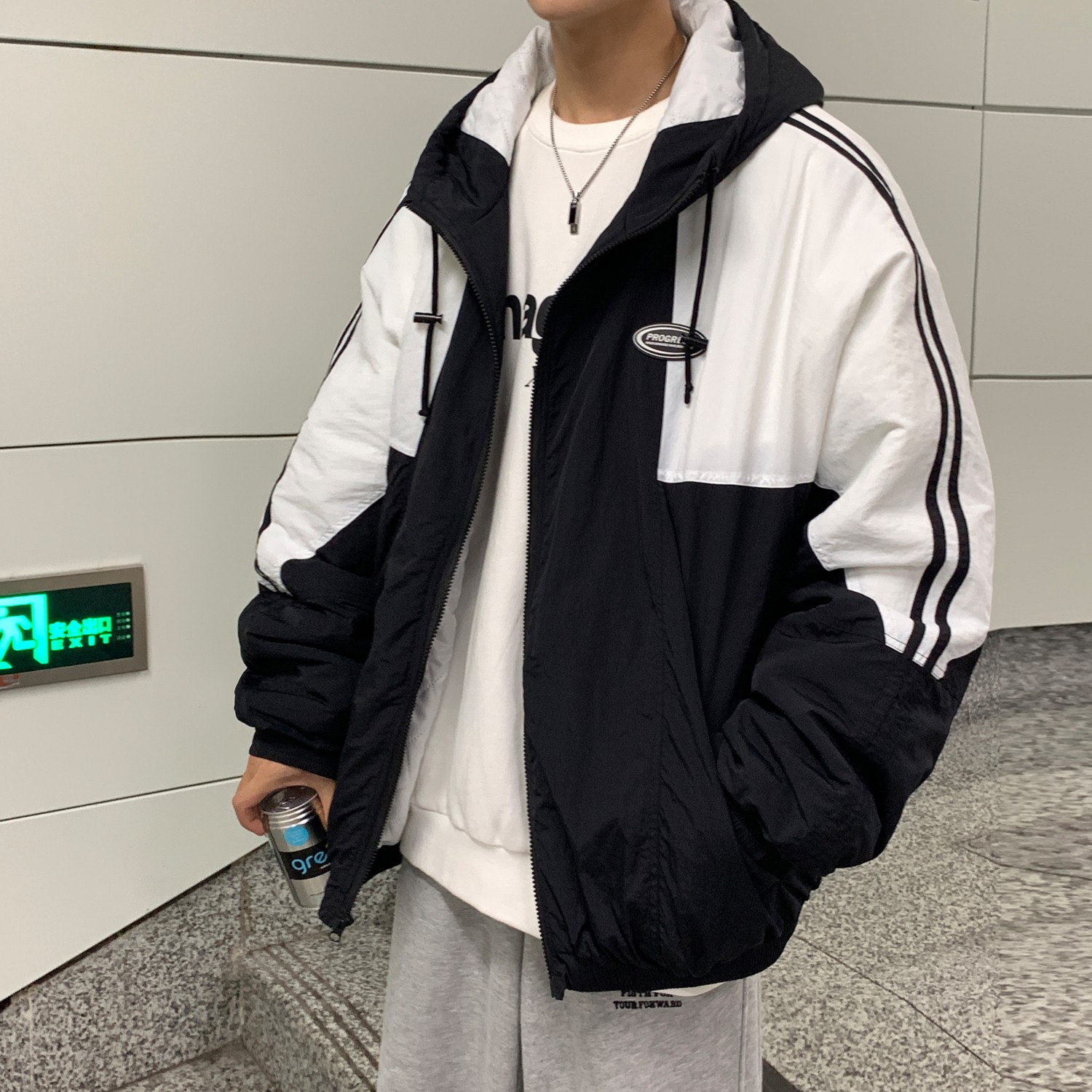 冬装拼接棉服运动风连帽情侣棉衣外套H573P118控148女类,女装棉衣/棉服,电商A341