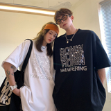 情侣装夏装潮高街烫钻字母印花宽松情侣短袖大码T恤H708P35男类，男装T恤，电商A341