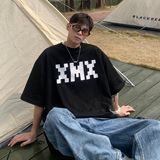 22港风夏装像素字母印花情侣T恤衫圆领大码上衣H721P30男类，男装T恤，电商A341