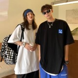 2022情侣装夏装绣花卡通字母情侣短袖T恤宽松上衣H713P30女类，男装T恤，电商A341