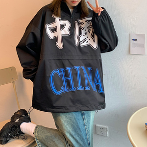 中性风秋装 印花外套情侣夹克宽松上衣 H649 P88 女类控108图片