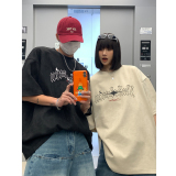 情侣装高街潮设计鹿皮绒印花情侣短袖T恤上衣男H828P35控48，男装T恤，电商A341