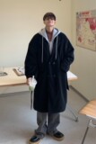 港风冬装加厚夹棉假两件连帽过膝风衣呢大衣外套H699P158男类，女装棉衣/棉服，电商A341