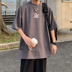 2022港风夏装 鹿皮绒印花情侣短袖t恤宽松上衣 H731 P35 女类图片