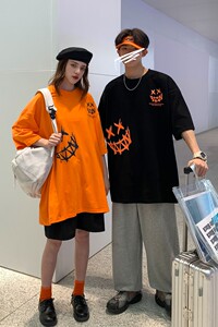 情侣夏装新款 卡通印花情侣宽松短袖夏装学生班服 H606 P35 女类图片