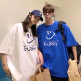 2022港风夏装笑脸印花字母情侣短袖T恤宽松体恤H714P30女类，男装T恤，电商A341