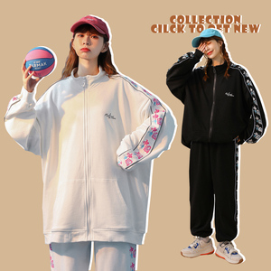 中性风 印花反光卫衣开衫夹克套装 衣货号H665 P65裤KH02 P55,女装运动套装,电商A341