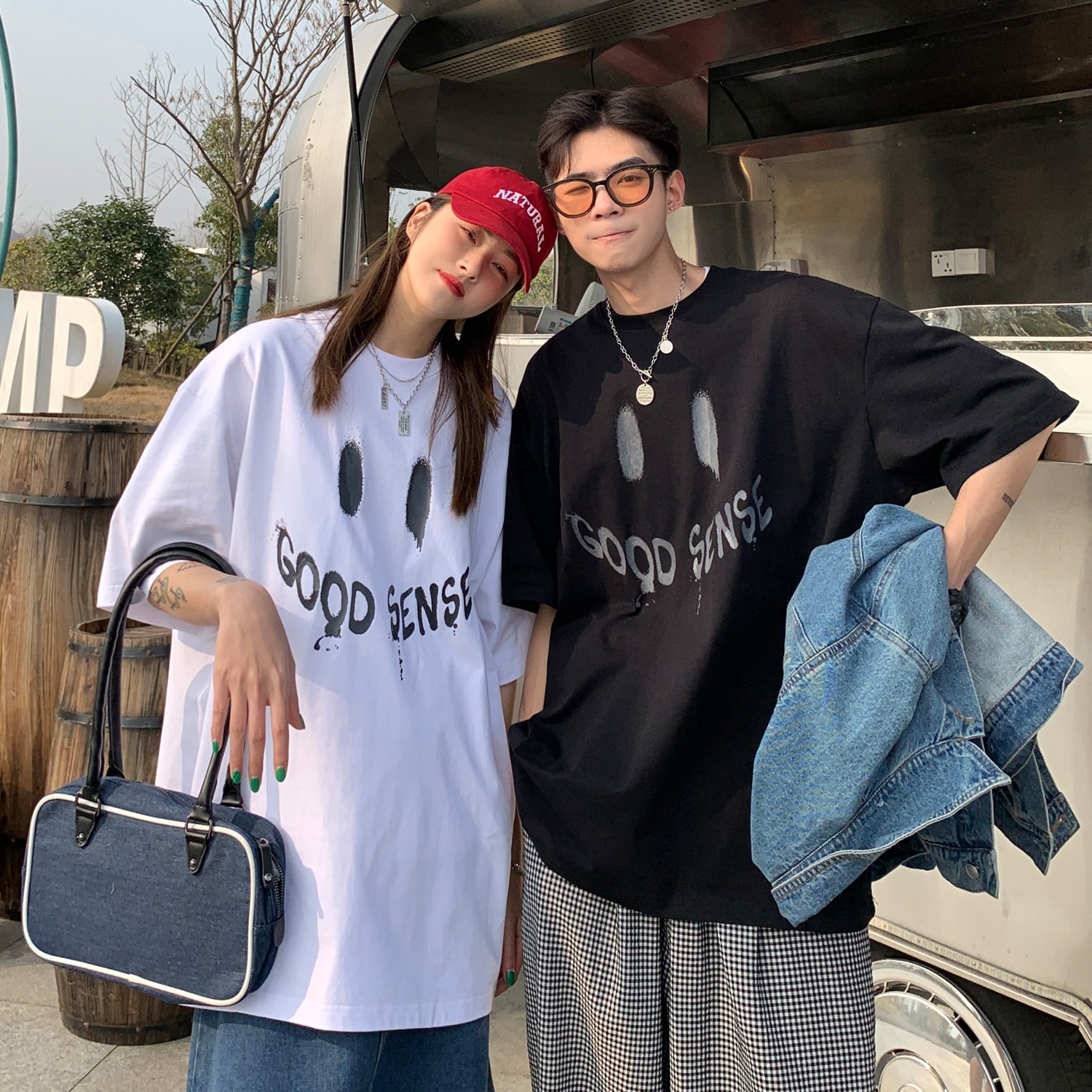 情侣装夏装字母印花笑脸情侣短袖T恤衫上衣大码H730P30女类,男装T恤,电商A341