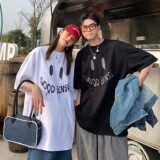 情侣装夏装字母印花笑脸情侣短袖T恤衫上衣大码H730P30女类，男装T恤，电商A341