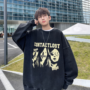 秋装新品 复古美式水洗做旧圆领大码印花卫衣外套上衣男 H864 P58图片