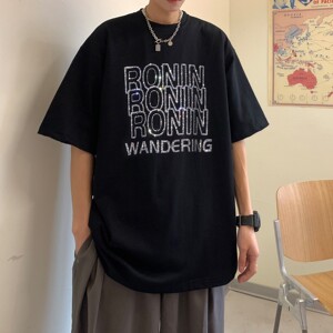 港风夏装潮高街烫钻字母印花宽松情侣短袖大码T恤H708P35女类图片