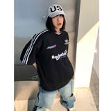 23中性高街赛车服织带情侣印花短袖T恤衫宽松运动服男女H829P38，男装T恤，电商A341