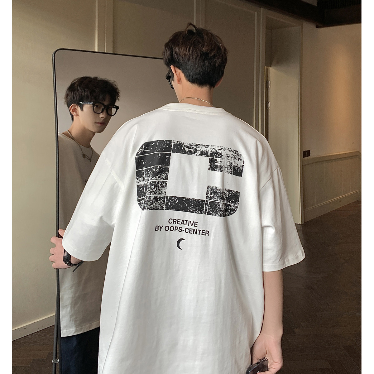直播有280克美式复古重磅印花短袖T恤衫潮牌大码男H832P28,男装T恤,电商A341