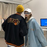 2022情侣装春装灯芯绒刺绣情侣夹克棒球外套H537P98女类，女装短外套，电商A341