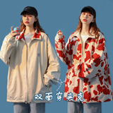 中性風(fēng)雙面穿奶牛夾克外套寬松愛(ài)心標(biāo)情侶上衣女H656P88女類，女裝短外套，電商A341