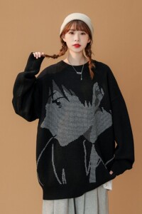 中性风 潮 卡通动漫圆领套头针织情侣毛衣 H675 P78 女类图片