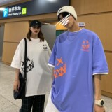 情侣夏装新款卡通印花情侣宽松短袖夏装学生班服H606P35男类，女装T恤，电商A341