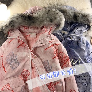 地毯风 冬装 涂鸦熊大毛领加厚情侣棉衣外套 H577 P138控168女类图片
