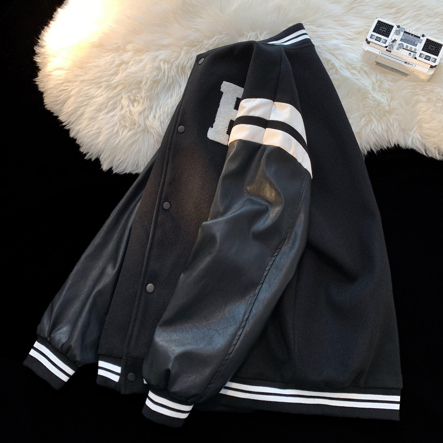 2023秋装新品pu皮拼接毛巾绣棒球服夹克外套潮H686P118男类,男装夹克,电商A341