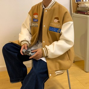 中性秋裝 學(xué)院風(fēng)呢料情侶夾克繡花棒球服外套 H667P98 控128女類圖片