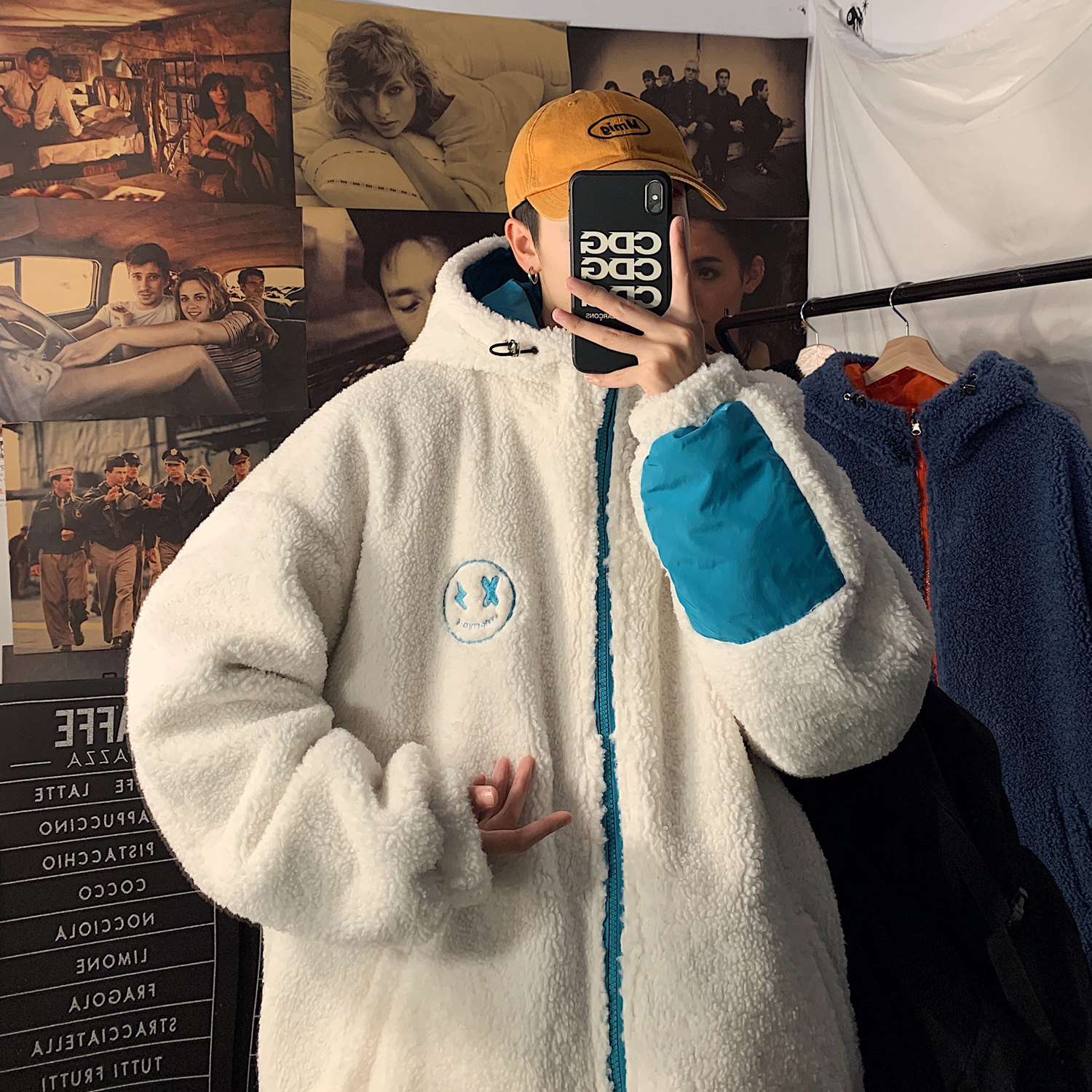冬装 羊羔毛绣花撞色情侣棉衣外套中性加厚棉服 H576 P128 男类图片