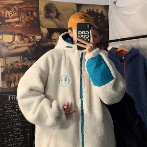 冬装 羊羔毛绣花撞色情侣棉衣外套中性加厚棉服 H576 P128 男类图片
