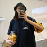 情侣装夏季笑脸印花宽松情侣短袖T恤衫上衣H636P30女类，女装T恤，电商A341