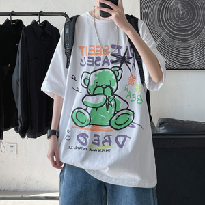 涂鸦熊 2022夏季新品 印花短袖T恤男潮流港风半袖 H608 P35图片