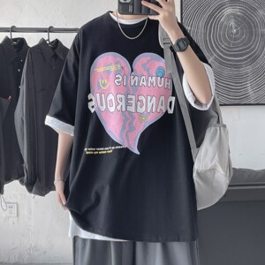 短句 夏裝新 ins愛心印花寬松短袖T恤衫潮流 H599 P35圖片