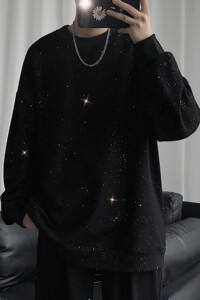 短句 中性满天星宽松闪光情侣卫衣外套男 H546 P38男图片