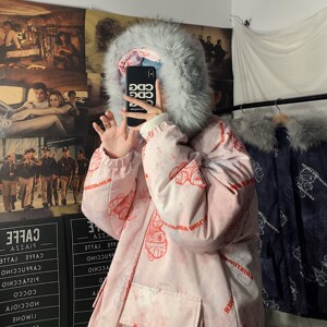 冬装 涂鸦脏脏熊大毛领加厚连帽情侣棉衣外套 H577 P138 女类图片