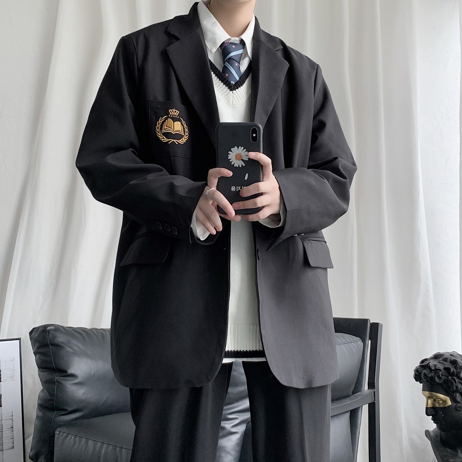 短句JK服男女刺绣宽松情侣西装港风学院风外套H535P95男类,男装西服,电商A341