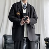 短句JK服男女刺绣宽松情侣西装港风学院风外套H535P95男类，男装西服，电商A341
