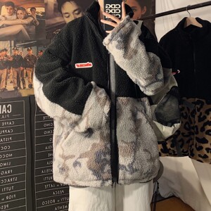 冬装新品 羊羔毛棉衣拼接情侣加厚棉服ins外套宽松 H593 P118女类图片