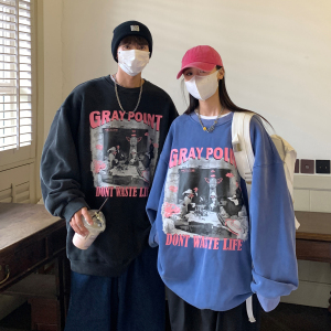 情侣装秋装 水洗做旧美式情侣卫衣大码高街外套上衣H754 P58 女图片
