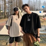 2022情侣装夏装鹿皮绒印花情侣短袖t恤宽松上衣H731P35女类，男装T恤，电商A341