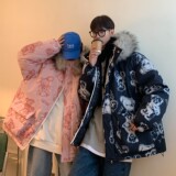 情侣装冬装手绘熊大毛领加厚情侣棉衣面包服H698P138控178女类，女装棉衣/棉服，电商A341
