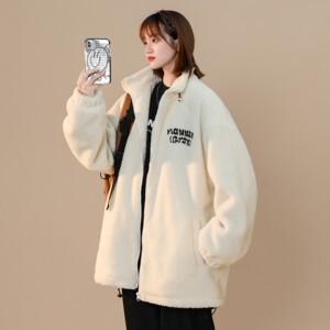中性风冬装 羊羔毛印花字母情侣棉衣加厚外套 H690 P118女类图片