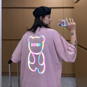 情侣装夏装 反光熊情侣短袖T恤圆领大码上衣半袖 H615 P35  女类图片