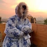 港风冬装手绘熊大毛领加厚情侣棉衣面包服H698P138控178女类，女装棉衣/棉服，电商A341