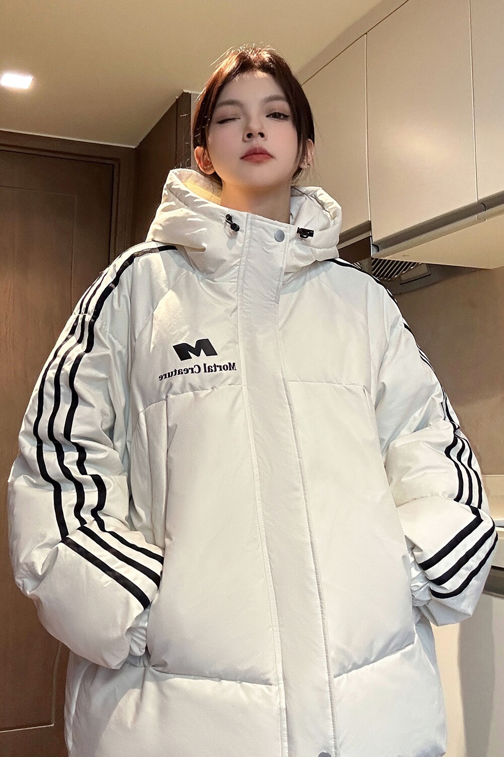 中性主推三条杠棉服宽松连帽棉衣情侣外套面包服男女H919P128,男装棉衣,电商A341