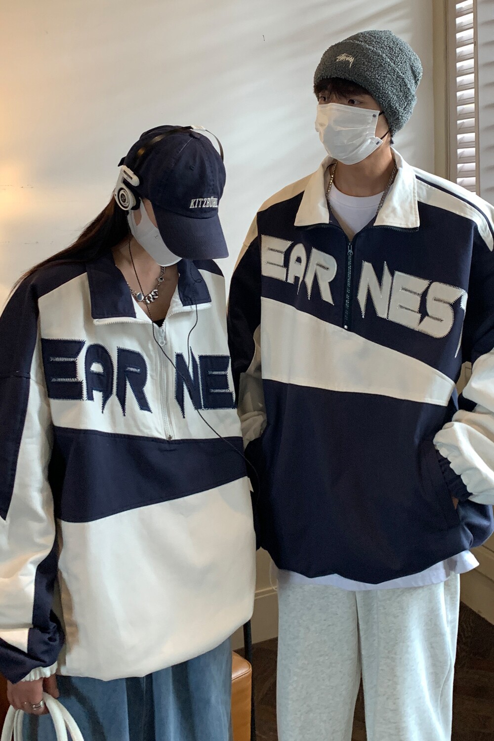 情侣装秋装潮牌美式套头情侣夹克宽松拼接刺绣外套H756P98男,男装夹克,电商A341