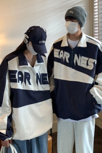 情侣装秋装潮牌美式套头情侣夹克宽松拼接刺绣外套 H756 P98 男图片