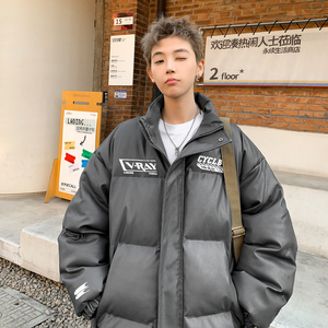 冬装 美式印花机车皮棉服PU情侣棉衣面包服外套男 H909P128图片