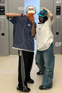 主推 情侣装 复古织带运动型情侣短袖T恤衫插肩袖体恤H825 P38男图片